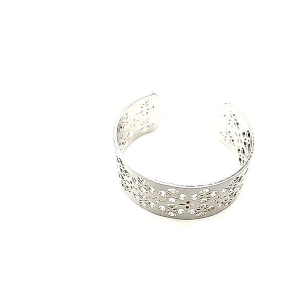 Silver-tone Wide Laser Cut Cuff Bracelet - Picture 6 of 7